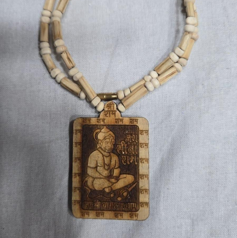 Original & Natural Wood Tulsi Kanthi Mala With Hanuman ji Locket Pendant (Pack of 2)